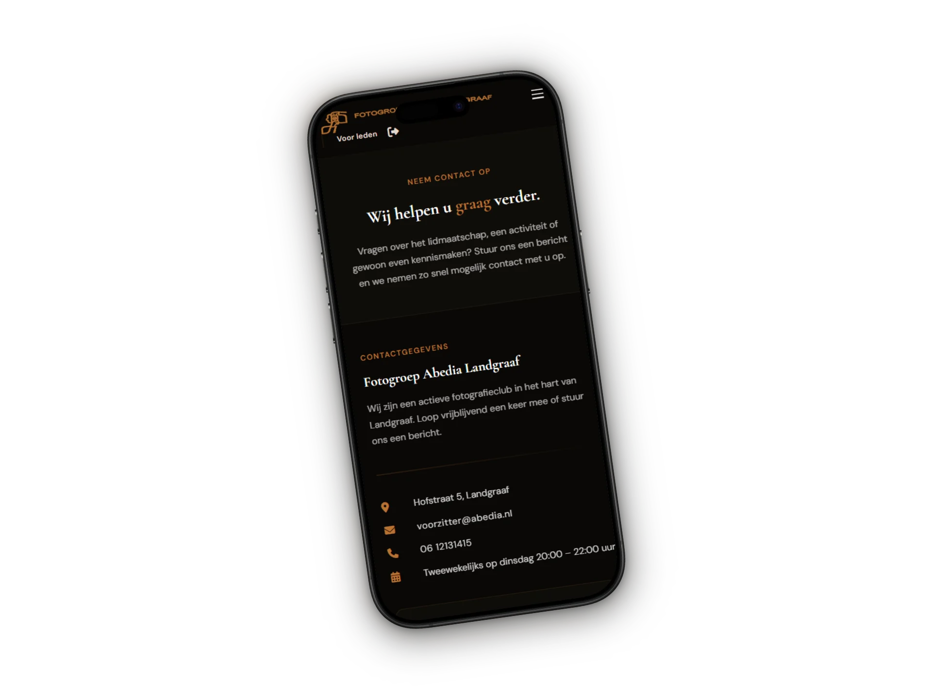 De website van Fotogroep Abedia Landgraaf op mobiel
