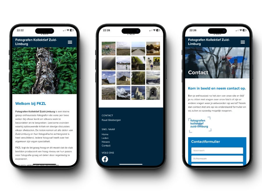 De website van FKZL op mobiel