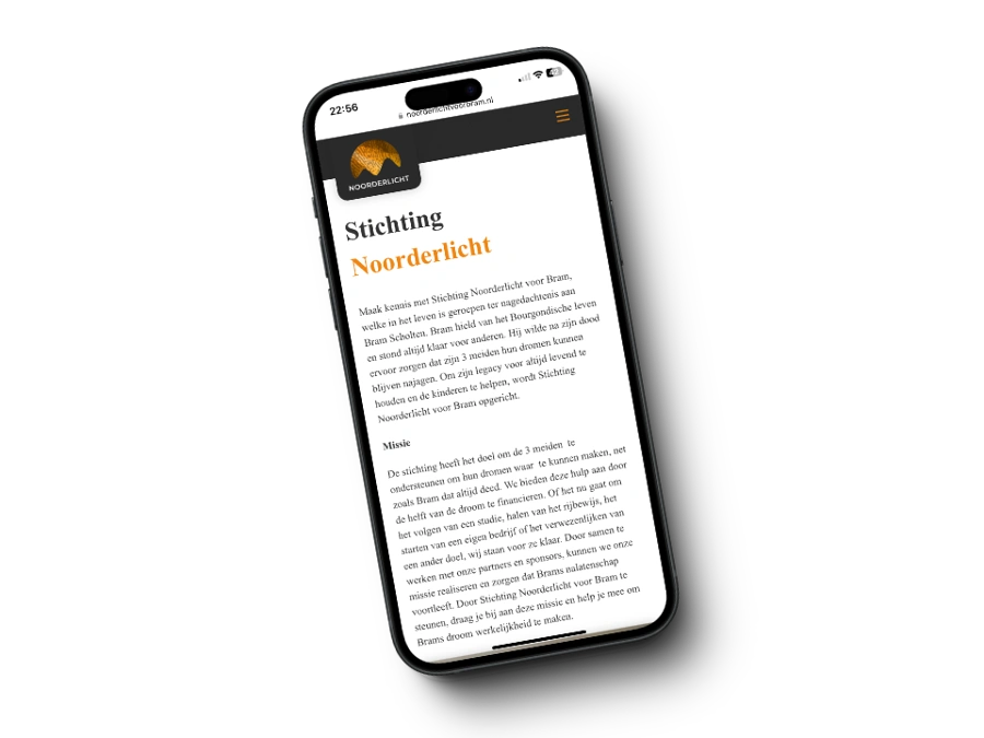 De website van Stichting Noorderlicht op mobiel