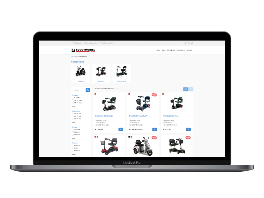 De website van Scootmobiel and more op desktop